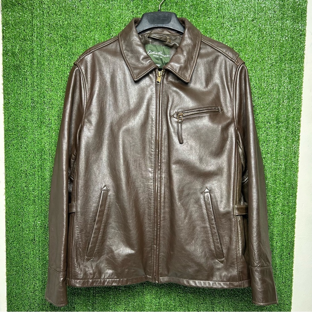Eddie Bauer Brown Genuine Leather Long Sleeve Full-Zip Bomber Jacket Men’s XL